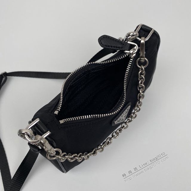 prada女包 普拉達新款mini Hobo黑色手拎包 1TT122 Prada單肩斜挎包 Prada三合一腋下包  pyd2354